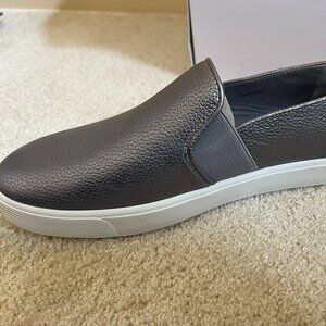 Vince Blair Gunmetal Leather Slip-On Sneakers - NEW